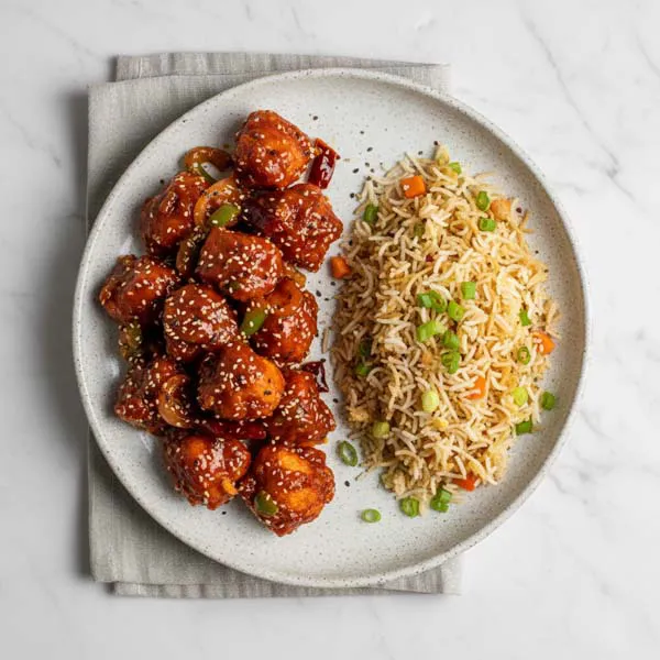 Street style dragon chicken with fried rice